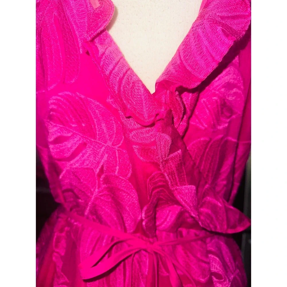 Hutch Anthropologie Tropical Leaf Ruffle Maxi Dress Cruise Large Summer A6